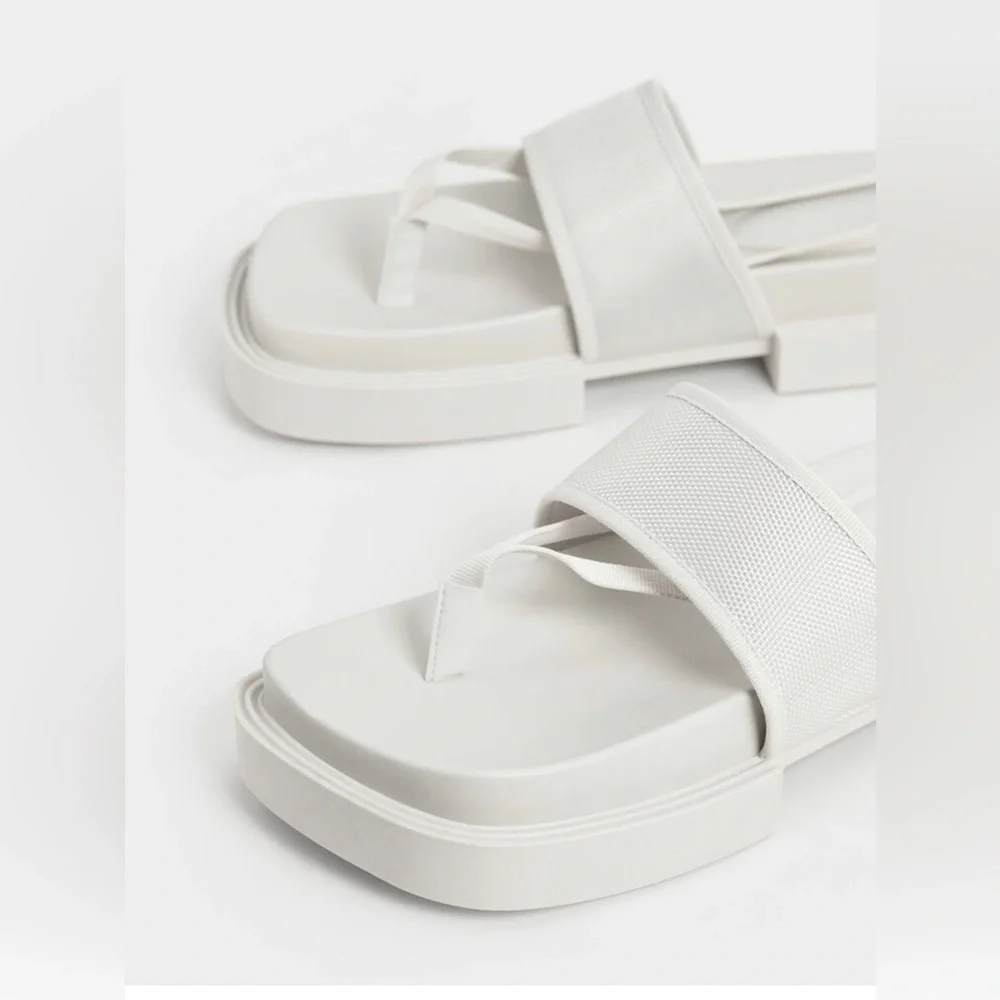 CHARLES & KEITH sandals. Alex Recycled Polyester Tie-Around Thong Sandals - Picture 5 of 8
